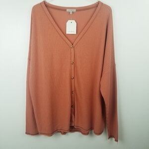 Wonderly Orange Waffle Knit Top NWT